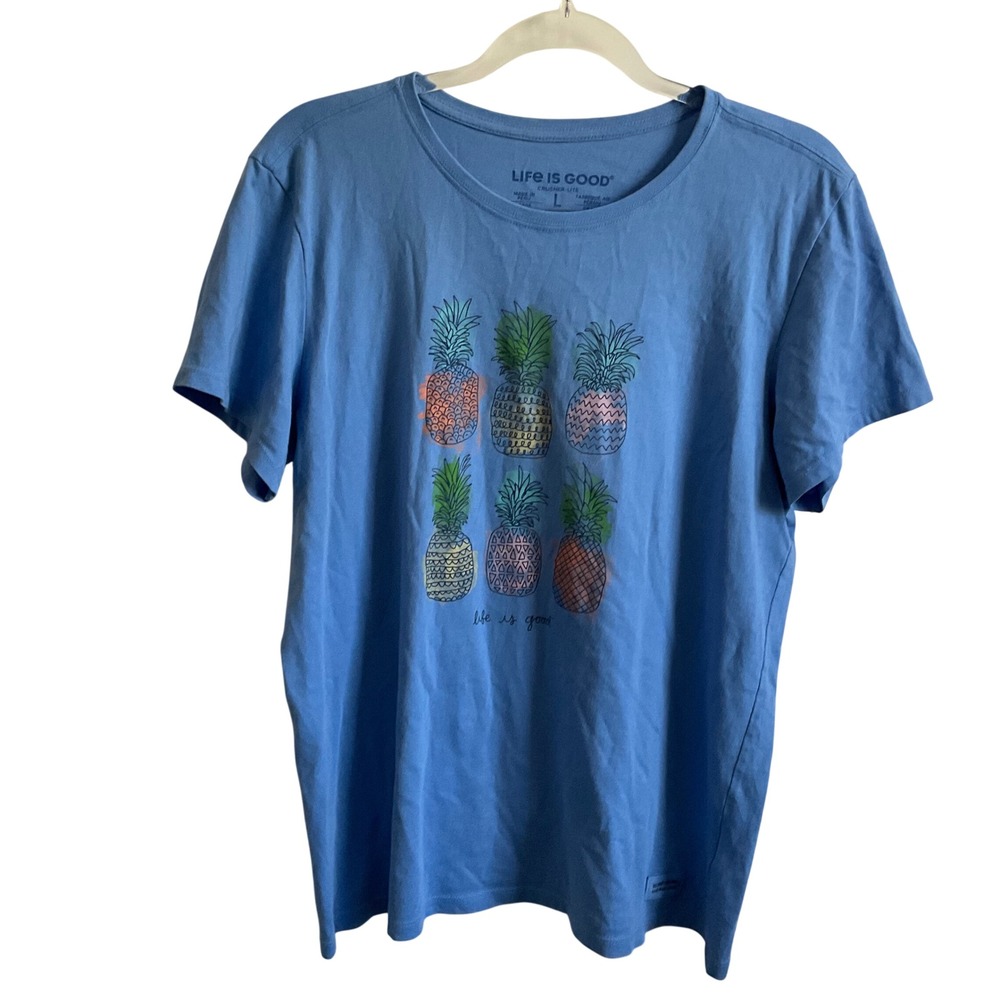 Life is Good Women's Blue Crusher Lite Pineapple Graphic Tee - Size Large